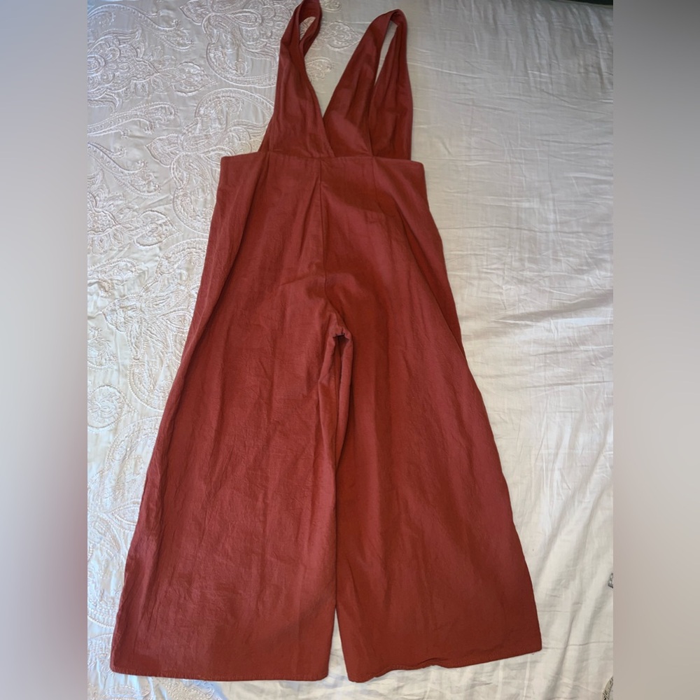 Sienna Sky Rust Wide Leg Button Front Cropped Jumpsuit Size L - Picture 10 of 10